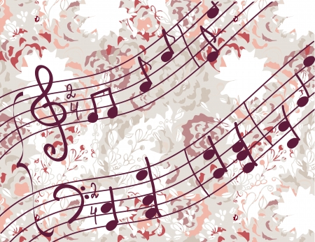 Musical background with melody and floral patternのイラスト素材