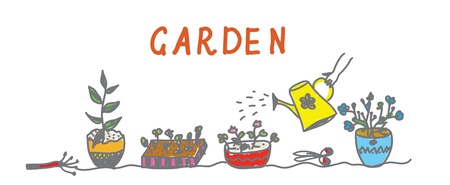 Gardening banner with flowers and instruments templateのイラスト素材