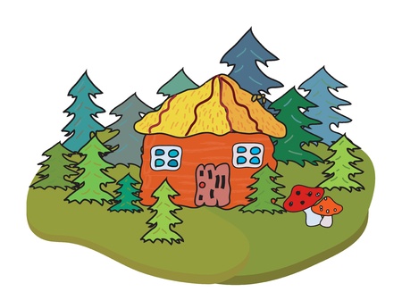 Village house and trees banner cartoonのイラスト素材