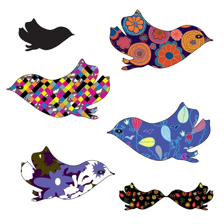 Birds with pattern set -ornate designのイラスト素材