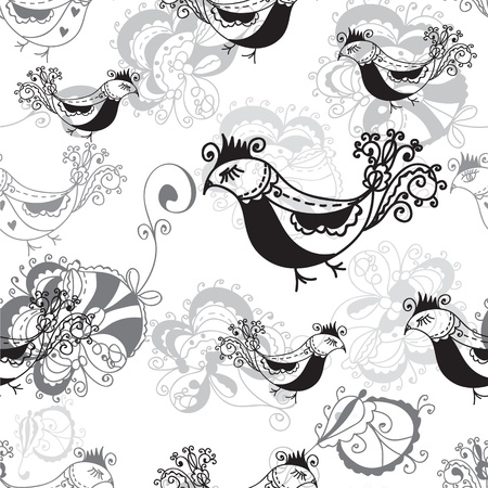Seamless pattern with birds black and white designのイラスト素材