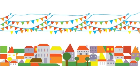 Holidays city with banner of flags backgroundのイラスト素材