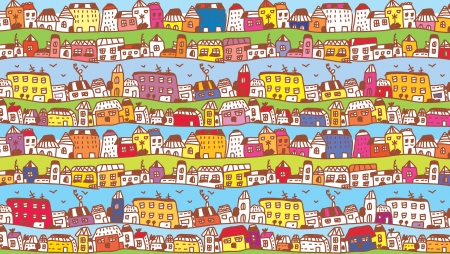 Houses in the town funny background for kidsのイラスト素材