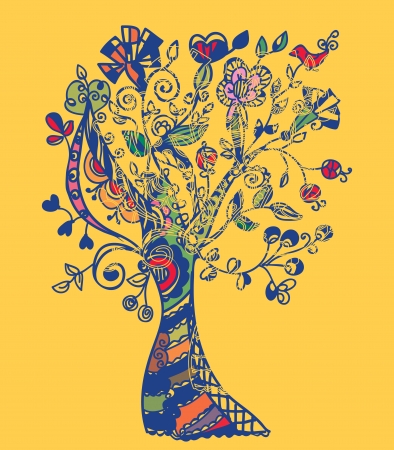 Autumn tree card with  whimsical designのイラスト素材