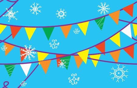 Christmas seamless border with flags and snowのイラスト素材