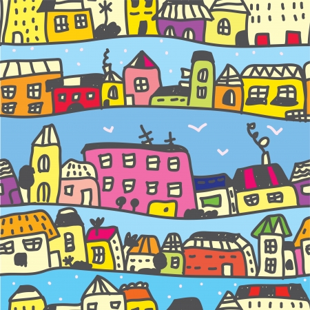 Town seamless pattern funny cartoonのイラスト素材