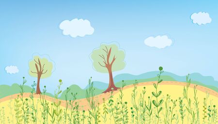 Summer landcape with grass and treesのイラスト素材