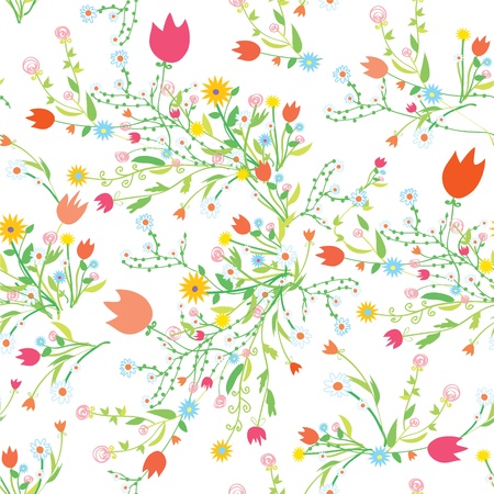 Spring floral seamless pattern with tulips and chamomileのイラスト素材