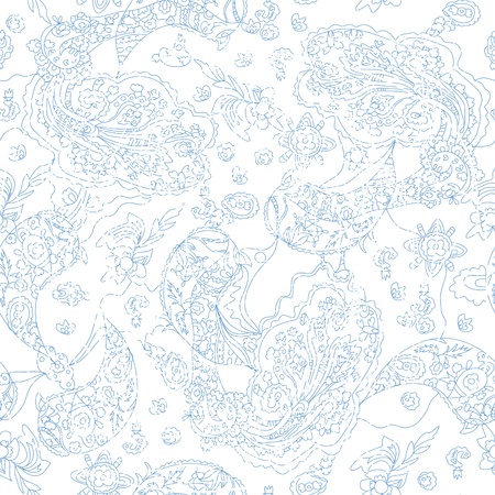 Paisley lace seamless pattern - hand drawn designのイラスト素材