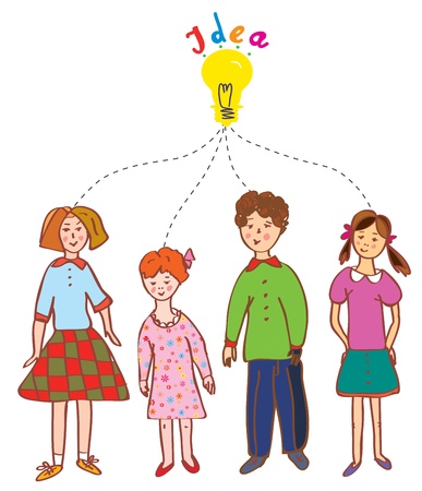 Group of children with idea bulb illustrationのイラスト素材
