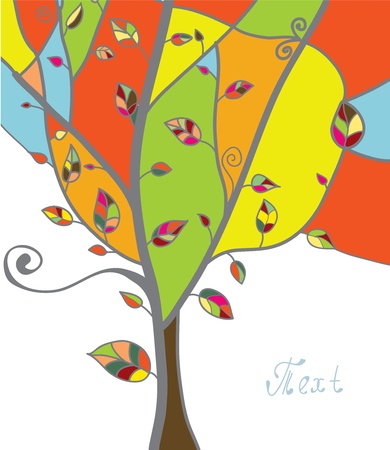 Autumn tree greeting card with leaves and branchesのイラスト素材