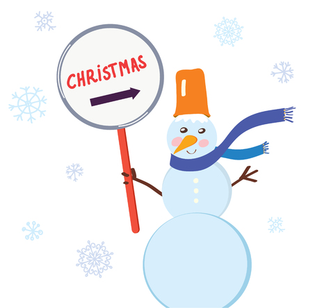 Christmas snowman with sign for holiday cardのイラスト素材