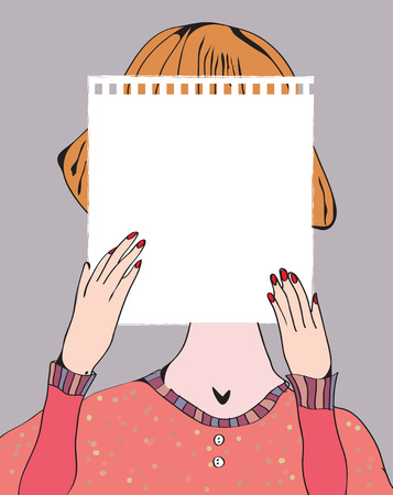 Girl holding paper for text illustration retro designのイラスト素材