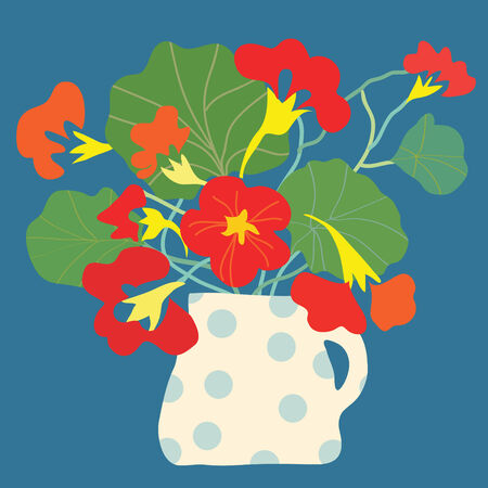 Greeting card with flowers and pot bright decorative designのイラスト素材