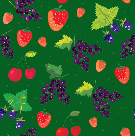 Berries seamless pattern - strawbery, blackberry, cherry illustrationのイラスト素材