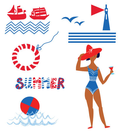 Sea and beach set funny icons setのイラスト素材