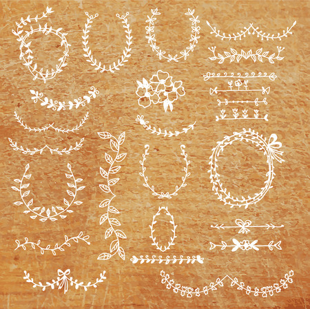 Laurels set - banner, frame, design elements hand drawn designのイラスト素材