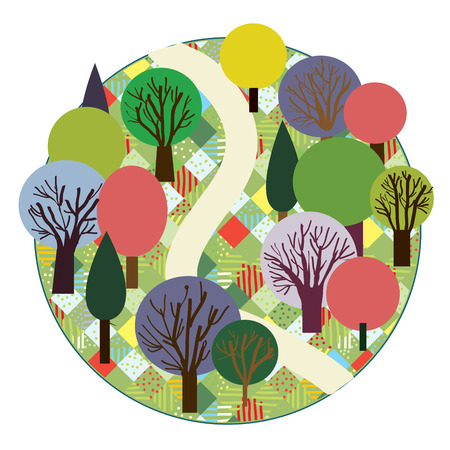 Garden or forest cute round card design elementのイラスト素材