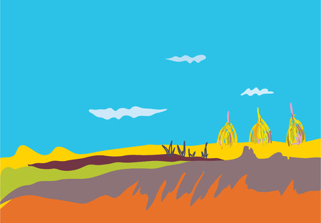 Autumn banner with fields, sky and hayのイラスト素材