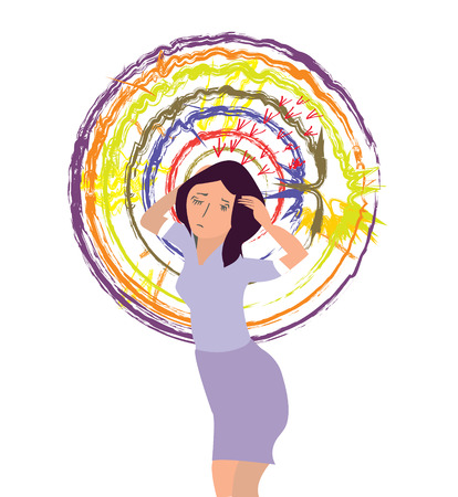 Headache illustration concept with young womanのイラスト素材