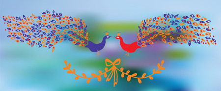 Banner with peacocks and floral element - design of backgroundのイラスト素材