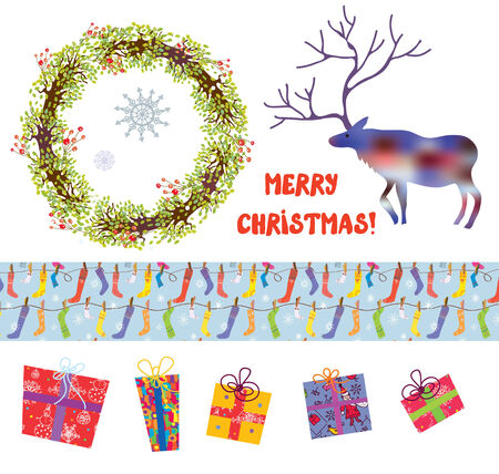 Christmas design elements set - funny hand drawn cartoonsのイラスト素材