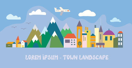 Banner with tourist town - funny flat illustrationのイラスト素材