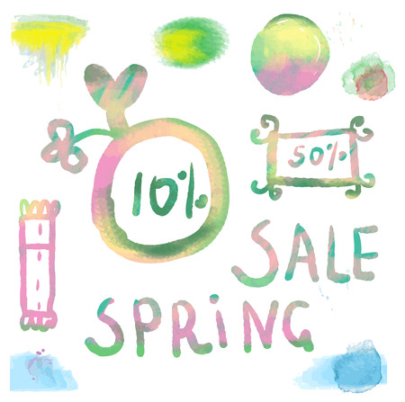 Watercolor sale labels set - spring designのイラスト素材