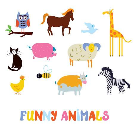 Funny animals set - simple design cartoonsのイラスト素材