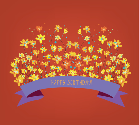 Happy birthday floral card - bright design vector illustrationのイラスト素材