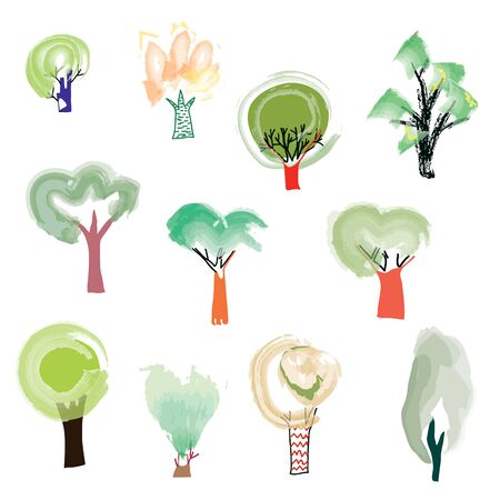 Trees set in sketchy artistic style - vector illustrationのイラスト素材