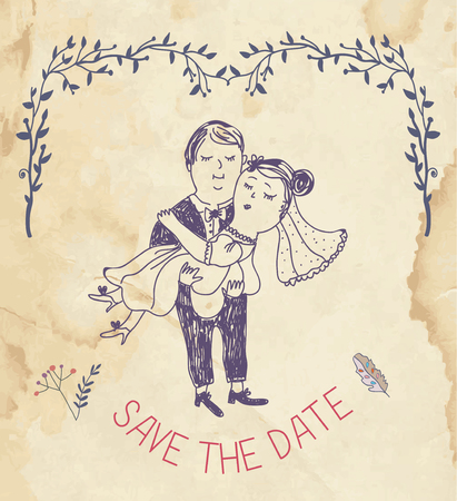 Save the date wedding invitation - retro style vector illustrationのイラスト素材