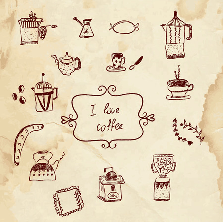 Coffee and pastry sketchy design elements - vintage vector designのイラスト素材
