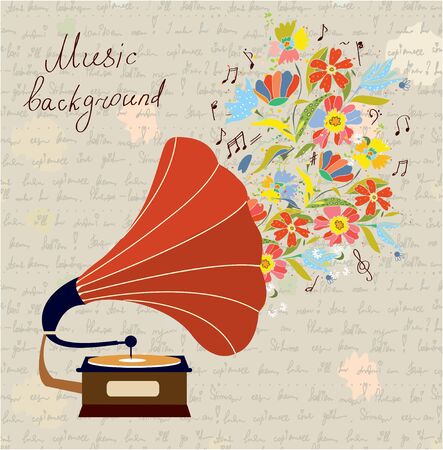 Gramophone and music retro background - vector illustrationのイラスト素材