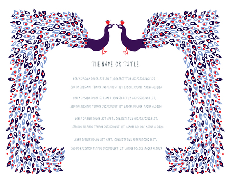 Graphic background with peacocks and layout for the text, traditional design, illustrationのイラスト素材