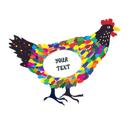 Decorative hen for the card or background with frame, hand drawn designのイラスト素材