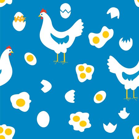 Chicken and eggs seamless pattern, funny design - vector graphic illustrationのイラスト素材