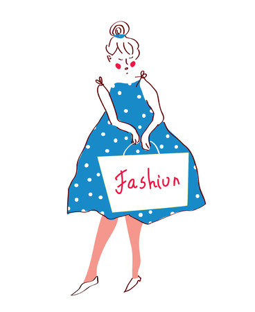 Fashion girl in dress, retro style - vector graphic illustrationのイラスト素材