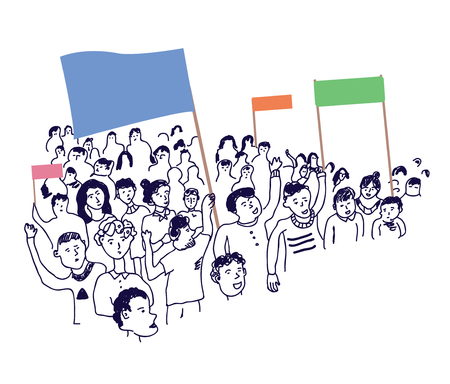 People protesting with banners illustration, vector graphicのイラスト素材