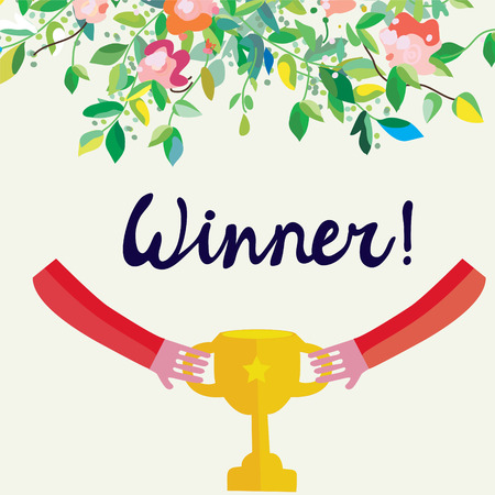 Winner illustration with cup and flowersのイラスト素材