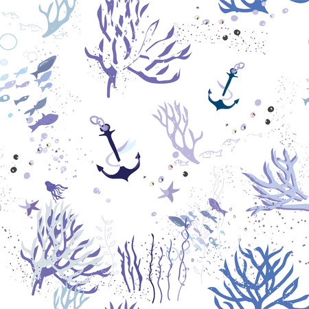 Sea life seamless graphic pattern, vector illustrationのイラスト素材