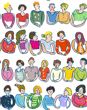 Group of people seamless pattern, sketchy style. Vector graphic illustrationのイラスト素材