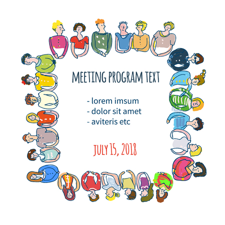 Company meeting presentation background with many people. Vector graphic illustrationのイラスト素材