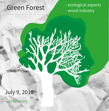Poster with a tree for wood industry brochure or ecological project. Vector graphic illustrationのイラスト素材