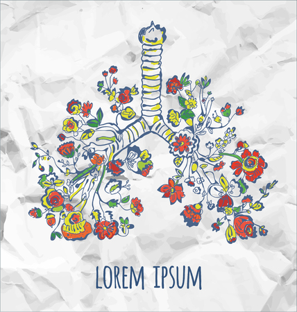 Poster with lungs and flowers - concept for the beauty or freedomのイラスト素材