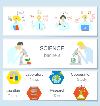Science banners set for learning or industry. Vector graphic illustrationのイラスト素材