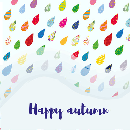 Happy autumn sale card with colorful rain drops and copy space. Vector graphic illustrationのイラスト素材