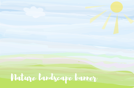Nature landscape banner with field and sun. Vector graphic illustrationのイラスト素材