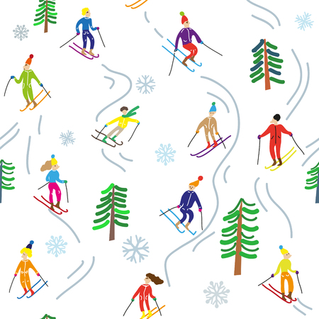 Ski sport in the mountains, seamless pattern. Vector graphic illustrationのイラスト素材
