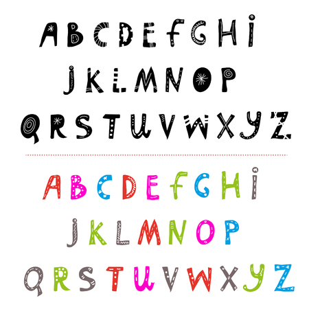 Alphabet hand drawn funny set. Vector graphic illustrationのイラスト素材